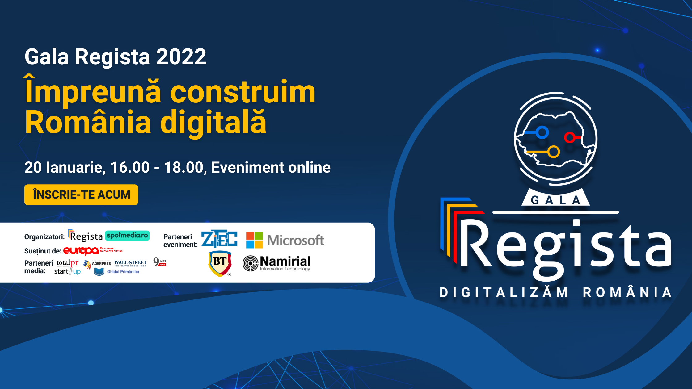 Regista organizează pe 20 ianuarie 2022 Gala Regista,  prima Gală de premiere a primăriilor și instituțiilor digitalizate din România