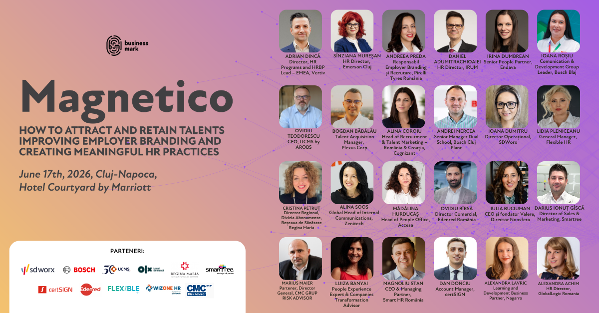 Transparență, flexibilitate și „talent mapping”: Pe 17 iunie 2026, peste 20 de experți analizează viitorul employer branding-ului, la conferința „MAGNETICO” din Cluj-Napoca
