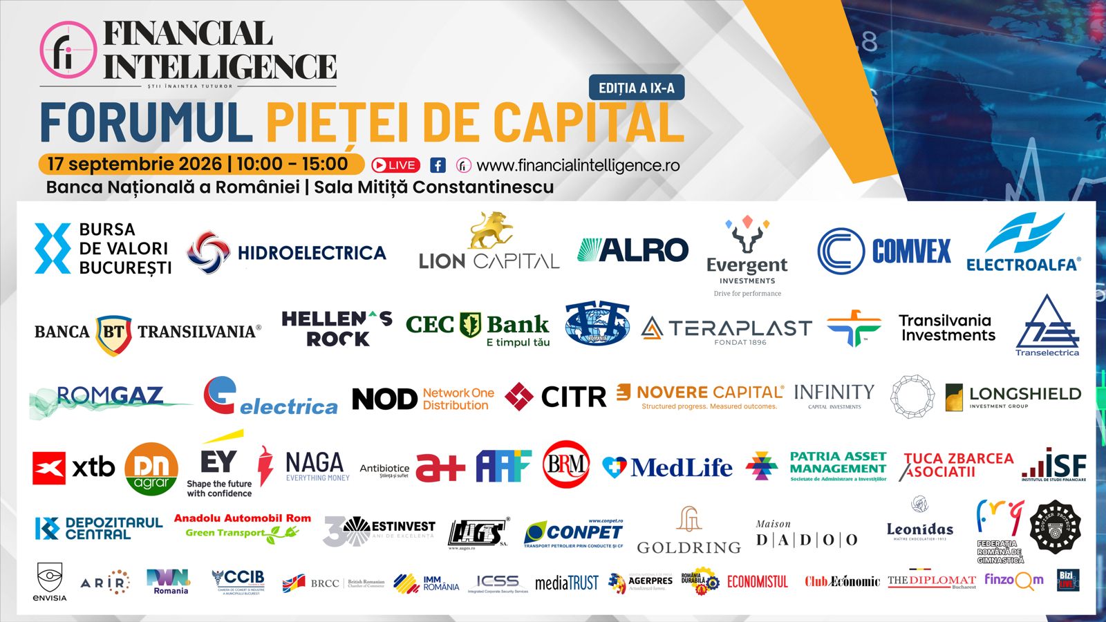 Financial Intelligence organizează cea de-a IX-a ediţie a FORUMULUI PIEŢEI DE CAPITAL, la Banca Naţională a României